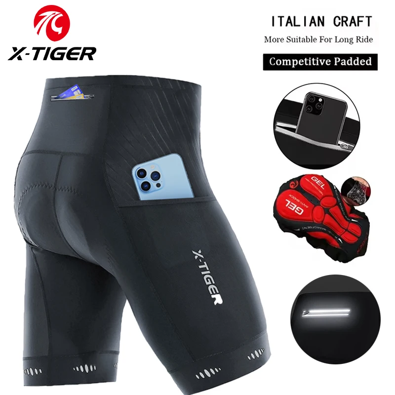 X-TIGER Men Cycling Shorts with Back Pocket 5D Gel Padded Bike Shorts for Men Mountain Road Biking Riding Half Pants Tights