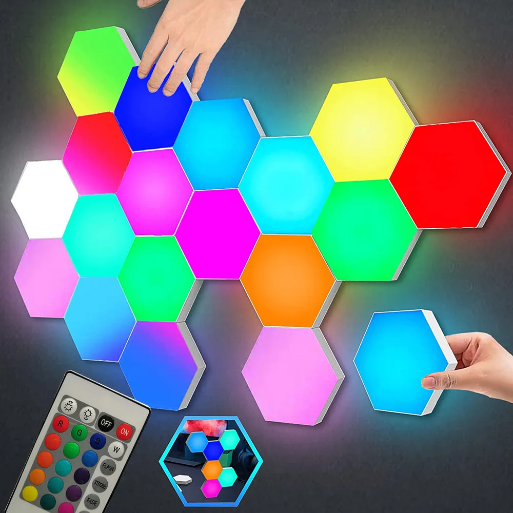 

RGB фонарь, квантовая лампа, шестигранный фонарь с сенсорным датчиком, фонарь для стены, фонарь с сот, цветная модульная Ночная фонарь для спальни