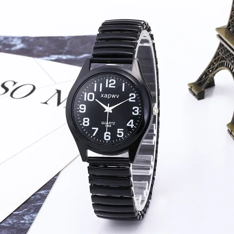Retro Couple's Watch Creative Black and White Elastic Band Watch Elderly Couple Stretch Quartz Wristwatches 1pc Relogio Feminino 5
