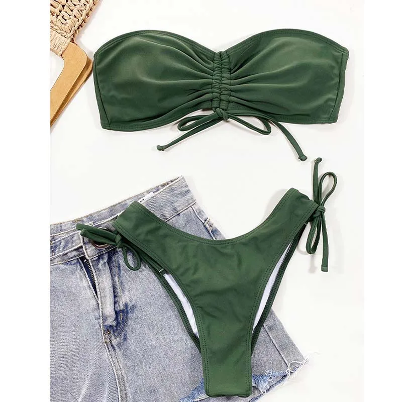   Bandeau Ű Drawstring   2022 ο ̽    ﰢ Biquini Beachwear Bahting Suit
