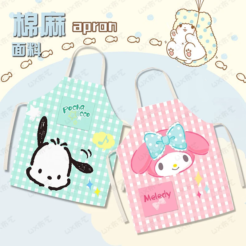 

New Cinnamoroll My Melody Sanrio Kawaii Anime Kitchen Home Cooking Anti-Fouling Clothes Cute Kuromi Painting Apron Girls Toys