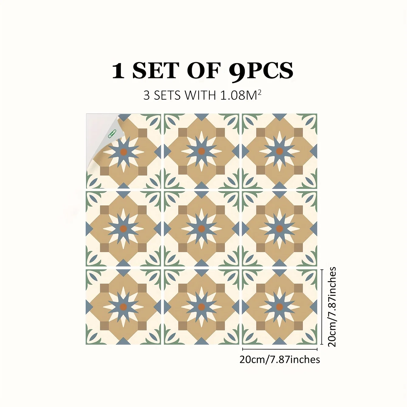 Floor stickers 9PCS Moroccan style printing thickened waterproof for home living room kitchen and bathroom wall