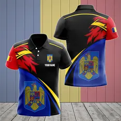 Romania Flag & Coat of Arms Customized Polo Shirts Summer Casual Streetwear Men's Fashion Loose Jersey Plus Size Sportswear