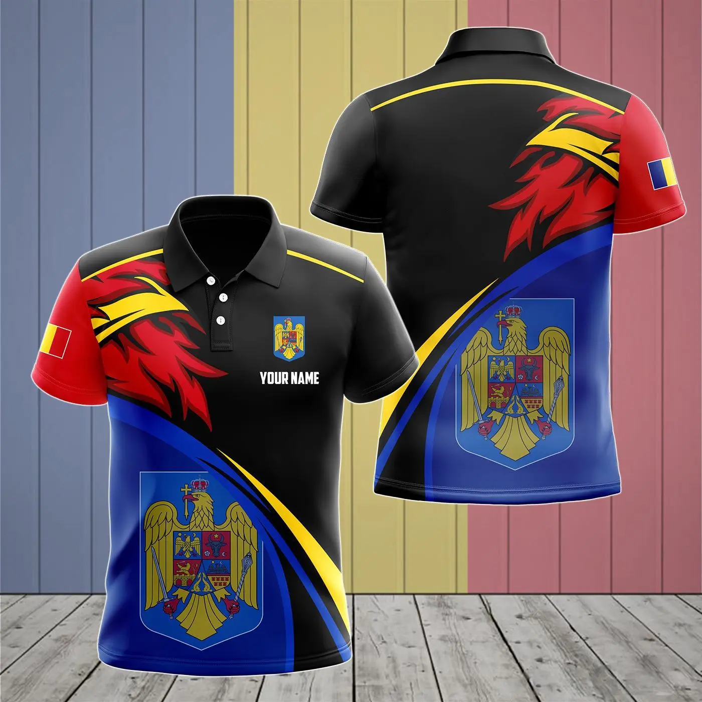 Romania Flag & Coat of Arms Customized Polo Shirts Summer Casual Streetwear  Men's Fashion Loose Jersey Plus Size Sportswear