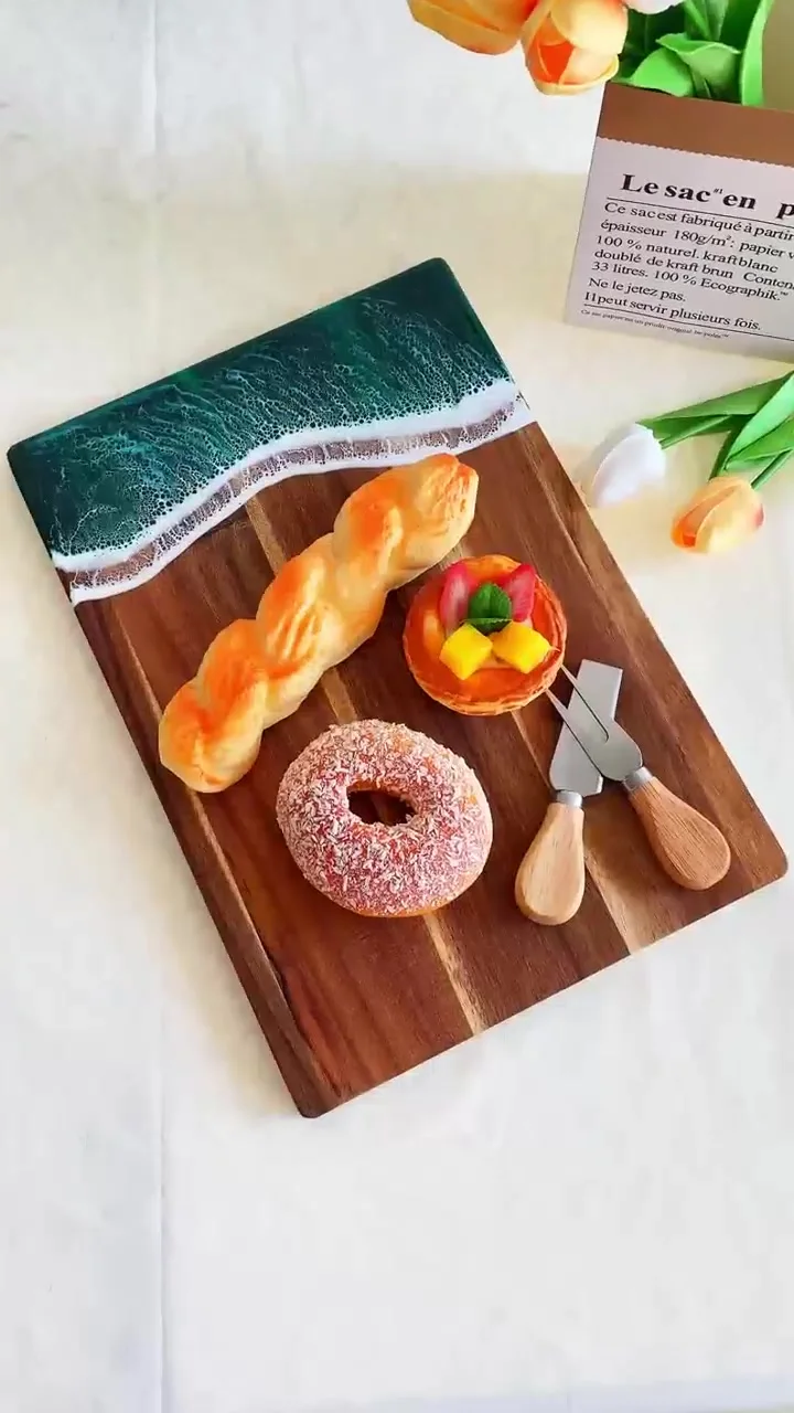 Acacia Wood Cutting Board With Resin Wave & Sea Epoxy Resin Ocean