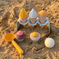 7pcs Children Beach Play Sand Tools Premium ABS Sandbox Tools Ice Cream Shape Beach Game Set Portable for Children Kids for Fun 2