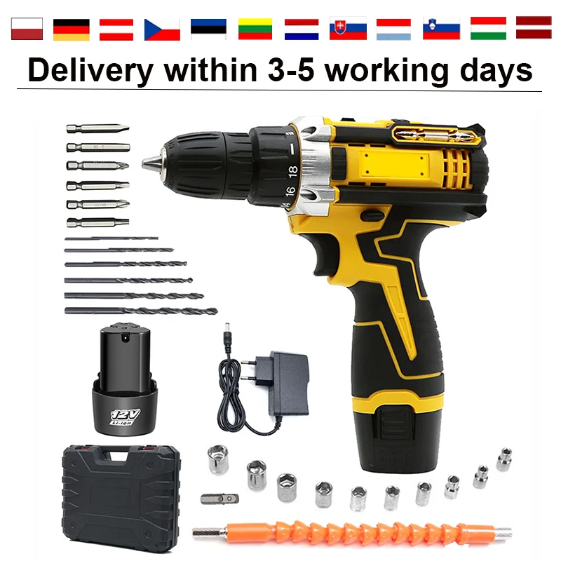 12V Lithium Electric Drill Electric Screwdriver Hand Electric Drill Electric Tool Set Multifunctional Accessory Box Packaging