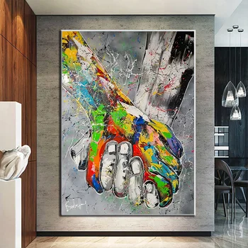 Abstract Graffiti Art Unity Cooperation Canvas Oil Paintings Prints Office Gym Decoration Hand in Hand Poster Wall Art Picture