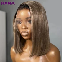 Perruque Bob Lace Front Wig Naturelle Lisse, Cheveux Courts, Blond Ombré, 13x4, avec Racines Brunes, Densité 180%, pour Femme Africaine 2