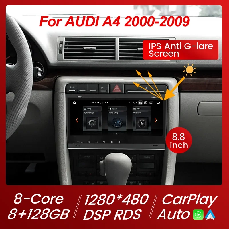 

автомагнитола For Ауди А4 B6 B7 РС4 С4 For Audi A4 II 2 B6 III 3 B7 2000 - 2009 S4 RS4 Штатная магнитола мультимедиа автомобиля головное устройство до 8-ЯДЕР, до 8 + 128ГБ 32EQ DSP Carplay Android Auto NO 2 DIN DVD