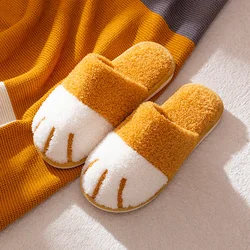 Crestar Winter Warm Plush Slippers Cute Cat Paw Designer House Women Fur Slippers Floor Mute Bedroom Lovers Indoor Fluffy Shoes