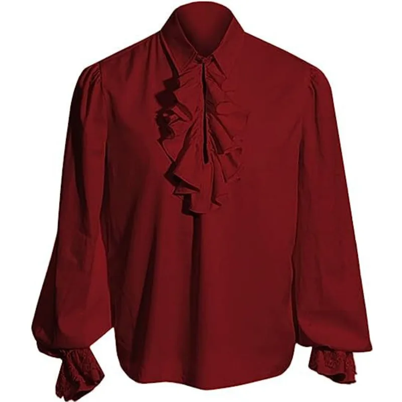 Ctreela Camisa Gótica De Encaje Con Volantes Para Hombre, Cuello Alto, Camisa De Pirata Vampiro, Renacentista, Medieval, Disfraz De Cosplay, Negro -, Mediana