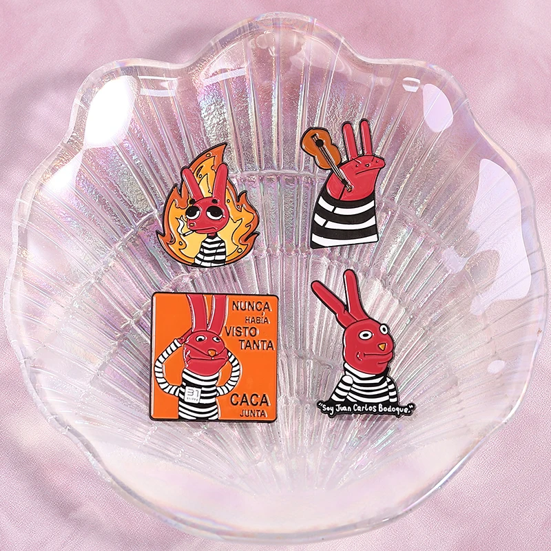 Enamel Pins Humor Comedy Anime Movies Character Enamel Pins Cartoon Red Eared Rabbit Brooch Backpack Lapel Badge Jewelry Gifts for Friend