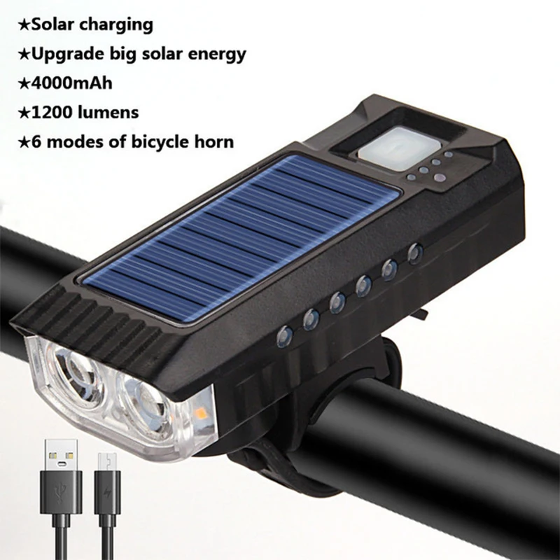 Bicycle Headlight 1200 Lumens Bike Solar Power Front Light 1200