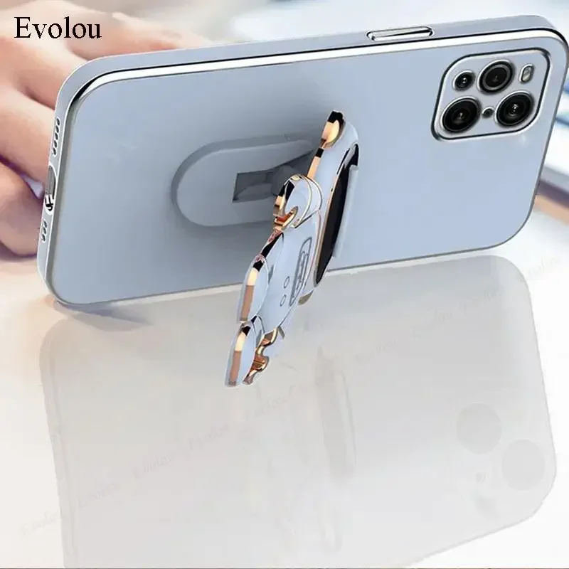 6D Plating Astronaut Holder Crossbody Phone Case with Soft TPU Back Cover