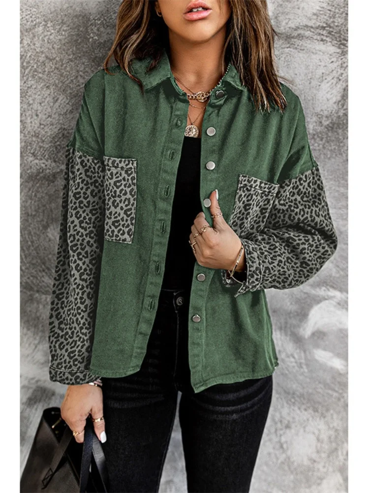 

Куртка женская джинсовая с леопардовым принтом, свободная повседневная Уличная одежда, стильная рубашка, студенческий пиджак, весна-осень