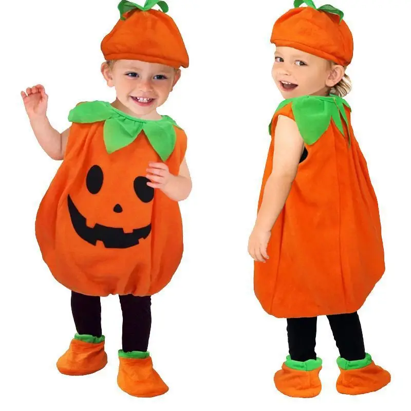 

Kids Funny Cosplay Pumpkin Halloween Dress Up Party Costumes Toddler Sleeveless Romper Jumpsuits Tops+Hats+shoe Baby Clothes