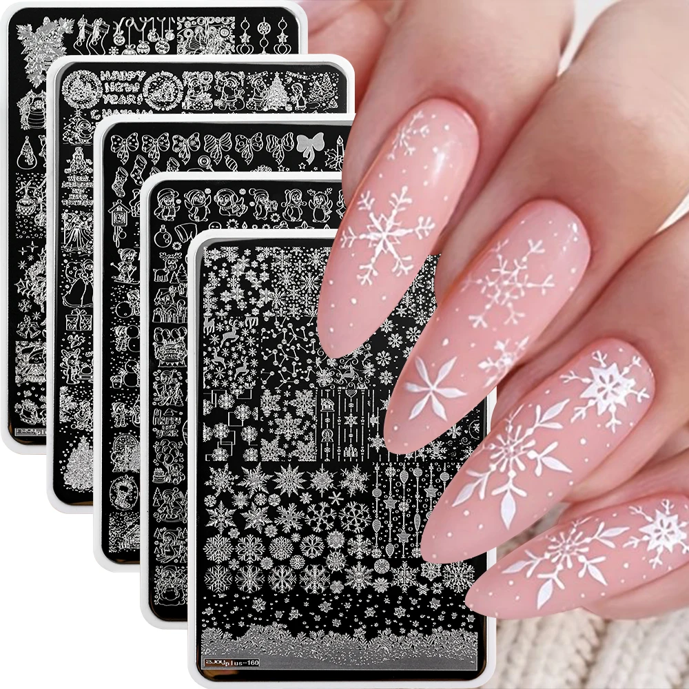 15X10cm Snowflakes Nail Stamping Plates Santa Claus Christmas Tree Image Stamp Templates Plus+ Steel Nail Printing Stencil Tools 2