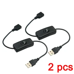 USB Cable with On/Off Switch - Durable Extension Cord - 2 Pcs Black