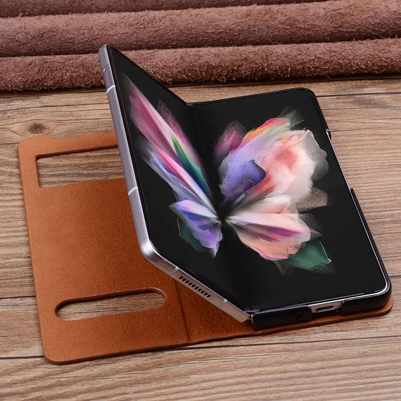 Luxury Genuine Leather Flip Cases For Samsung Galaxy Fold4 Fold 4 W23 Light Luxury Phone Cover With Smart View Case
