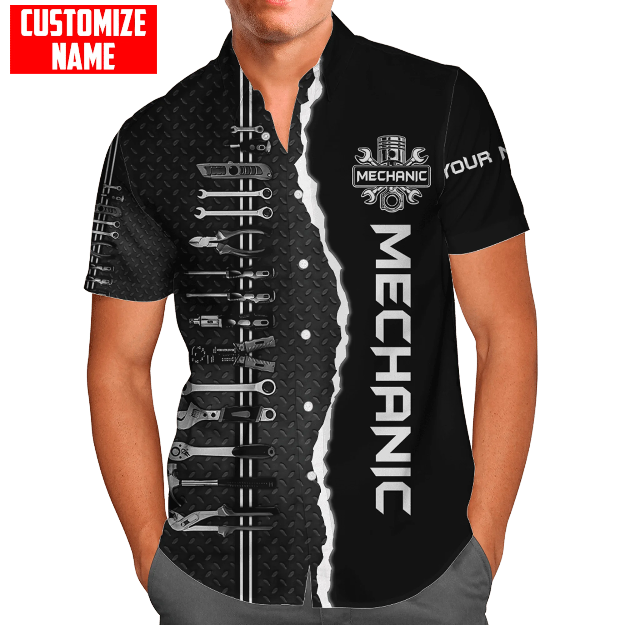Hawaiian strand sommer kurzarm hemd Personalisierte Name Mechaniker 3D Gedruckt Herren Hemd Casual Harajuku T-shirts DXCS04 – Detail 4