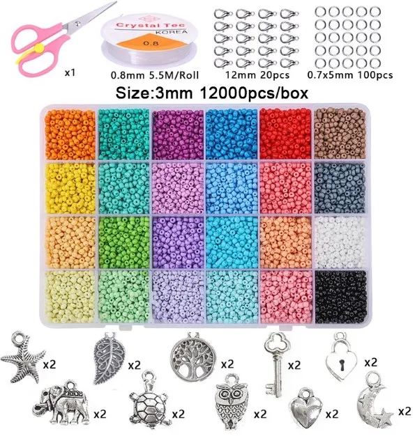 

1 коробка стеклянных бусин, сплав, подвеска, ножницы, застежки для изготовления ювелирных изделий, искусственные бусины, DIY браслет, ожерелье