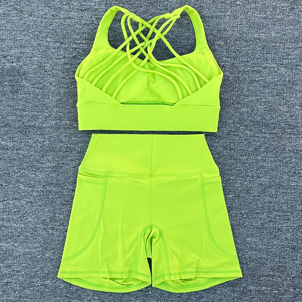 2 PCS Women's Nylon Yoga Set Sexy Sport Bra High Waist Sports Shorts Gym Fitness Sleeveless Workout Suit Sporstwear