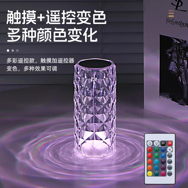 Rose Crystal Night Light Touch Led Small Table Lamp Bar Bedroom Living Room Ambient Light Table Lamp Pat Light