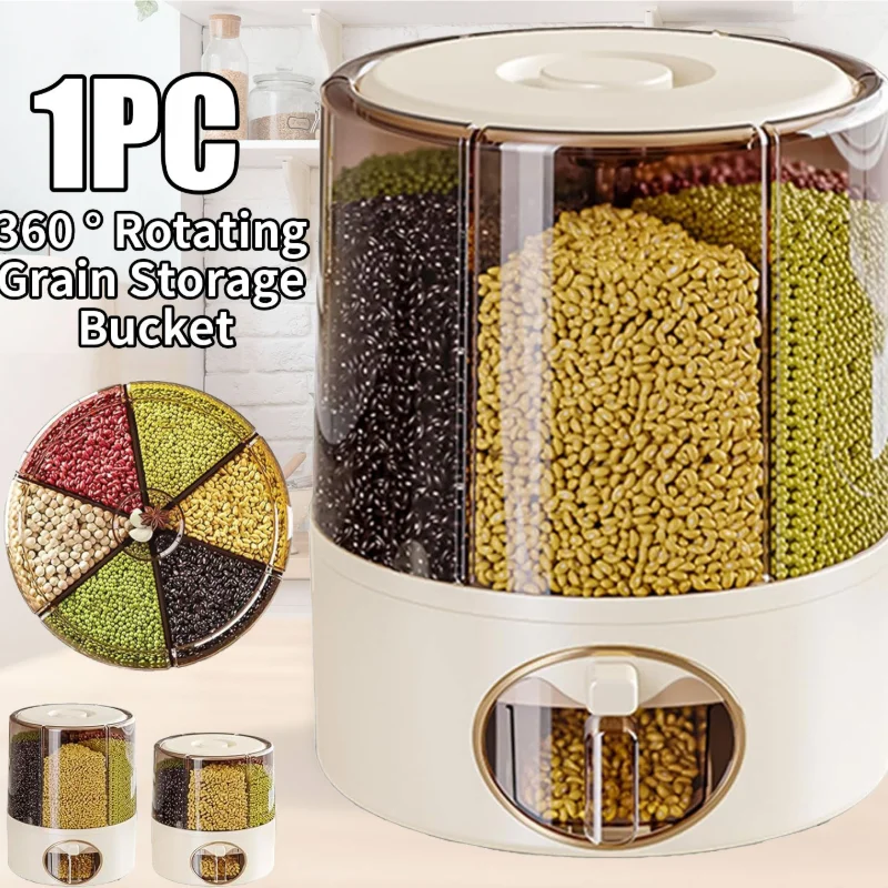 🍚 دلو موزّع الأرز الدوّار 6 شبكات – تنظيم ذكي لمط...