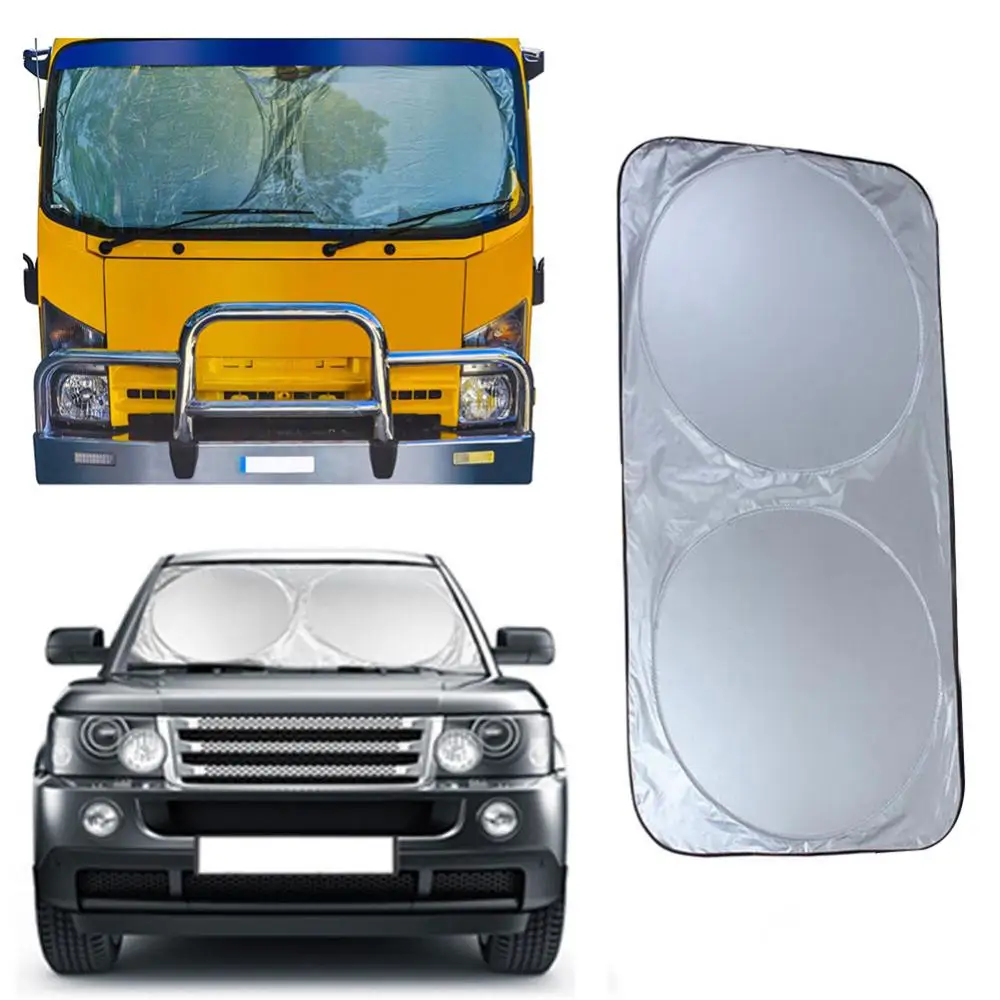 190cm x 90cm Foldable Truck Van Car Front Windshield Visor Cover Protector Double Circle Silver Tape Sunshade For Sun Blocking