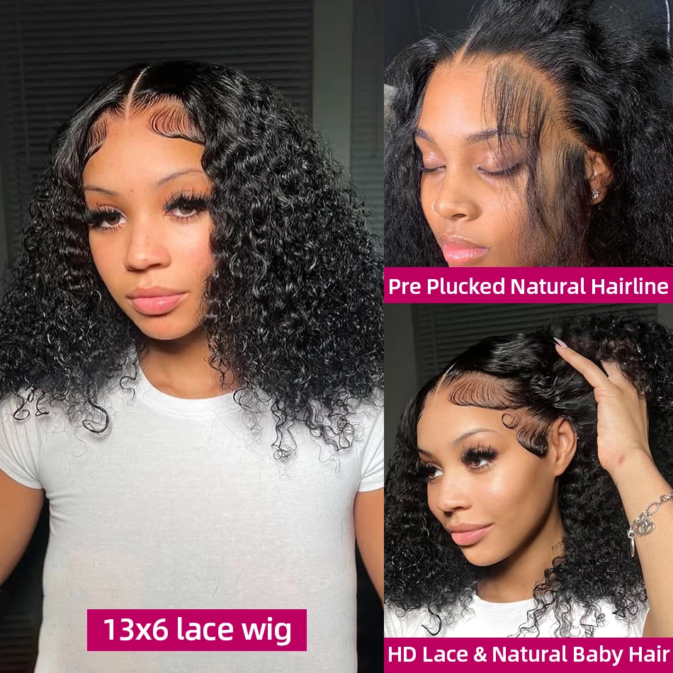 Luvin Transparent Short Bob Curly 13x4 13x6 HD Lace Front Human Hair Wigs 250% Density Brazilian Deep Wave 5x5 Glueless Wig 2