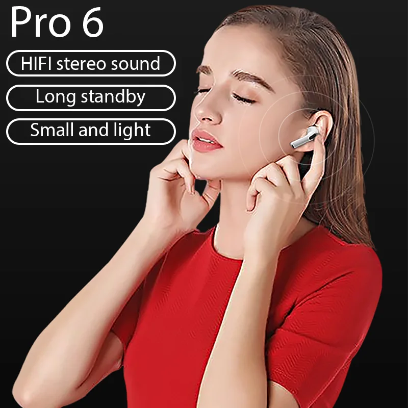Pro 6 TWS Wireless Headphones Stereo Earphones Bluetooth Headphones Noise Cancle Earbuds Sport Headsets For All Phone With Mic best pc headset