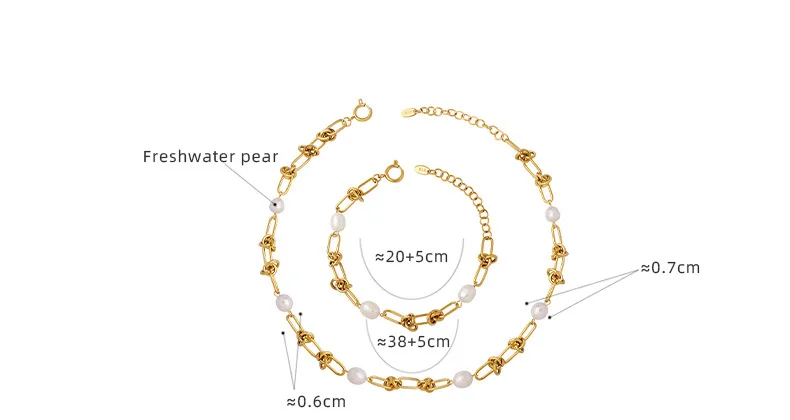 Mode Imitation Perlenkette Armband Set Damen Edelstahl vergoldet einfache Kette Hip Hop Schmuck Accessoires – Detail 2