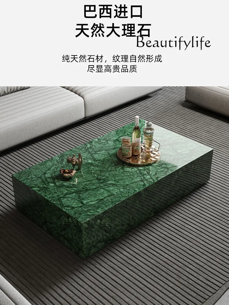 

Italian Style Light Luxury Small Apartment Living Room Modern Minimalist Square Natural Green Marble Tea Table