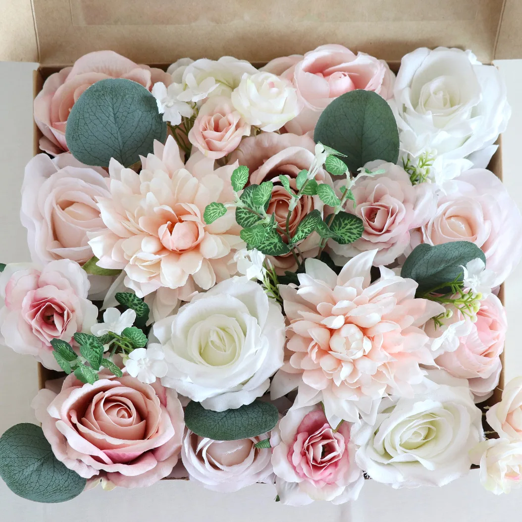 Yannew Rosa Blau Künstliche Blumen Combo Box Set für DIY Blumenarrangement Hochzeitsstrauß Party Tischdekoration Dekoration – Detail 34