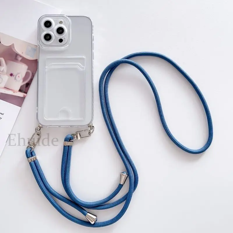 Transparent Crossbody Strap Phone Case with Card Wallet Cover