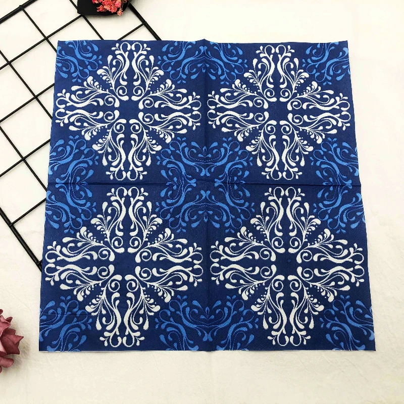 10/20pcs/Pac Colourful Printed Napkin Blue Flower Creative Square Paper Napkin Wedding Party Restaurant Folding Mouth Cloths paper napkins