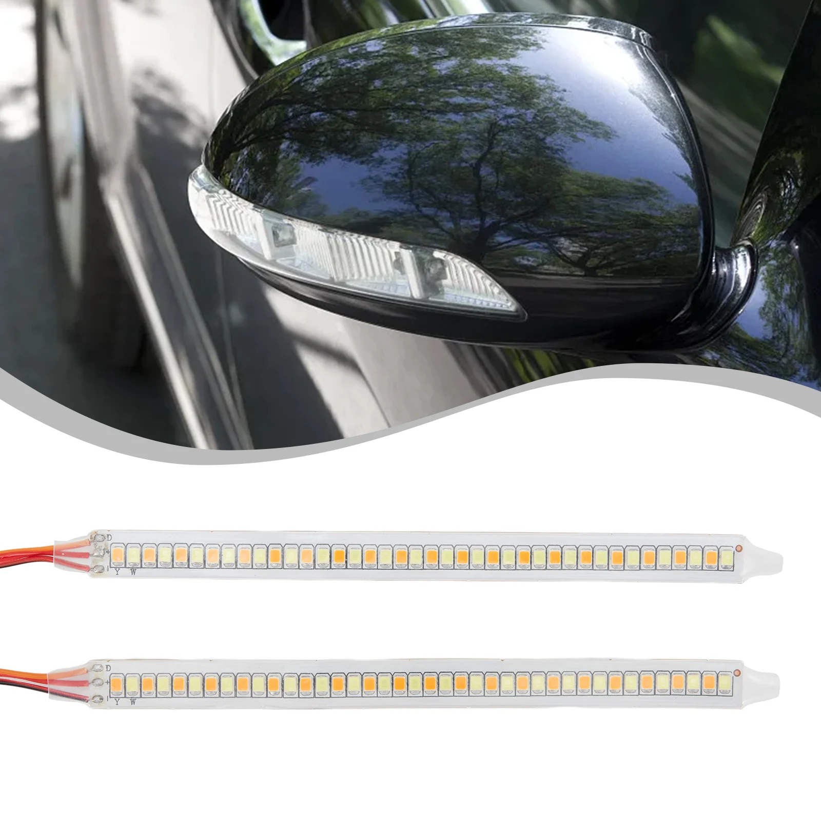 

Car Rearview Mirror Indicator Lamp, DRL Streamer Tape, Aluminum Substrate, 15/19 CM Light Bar Length, White + Yellow Light Color