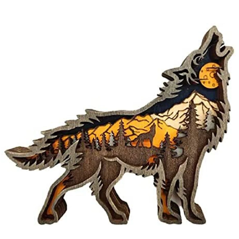 

Quality Multi-Layer Wood Carving Forest Animal Wolf Wall Decoration Home Wall Carving Decoration Suitable For Country Decoration