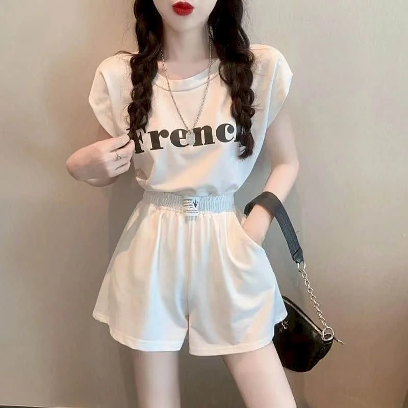 

Shorts Set Summer Clothes Vintage Two Piece Set Korean Fashion Casual Women Suits Loose Short Sleeve Backless T-shirt and Shorts