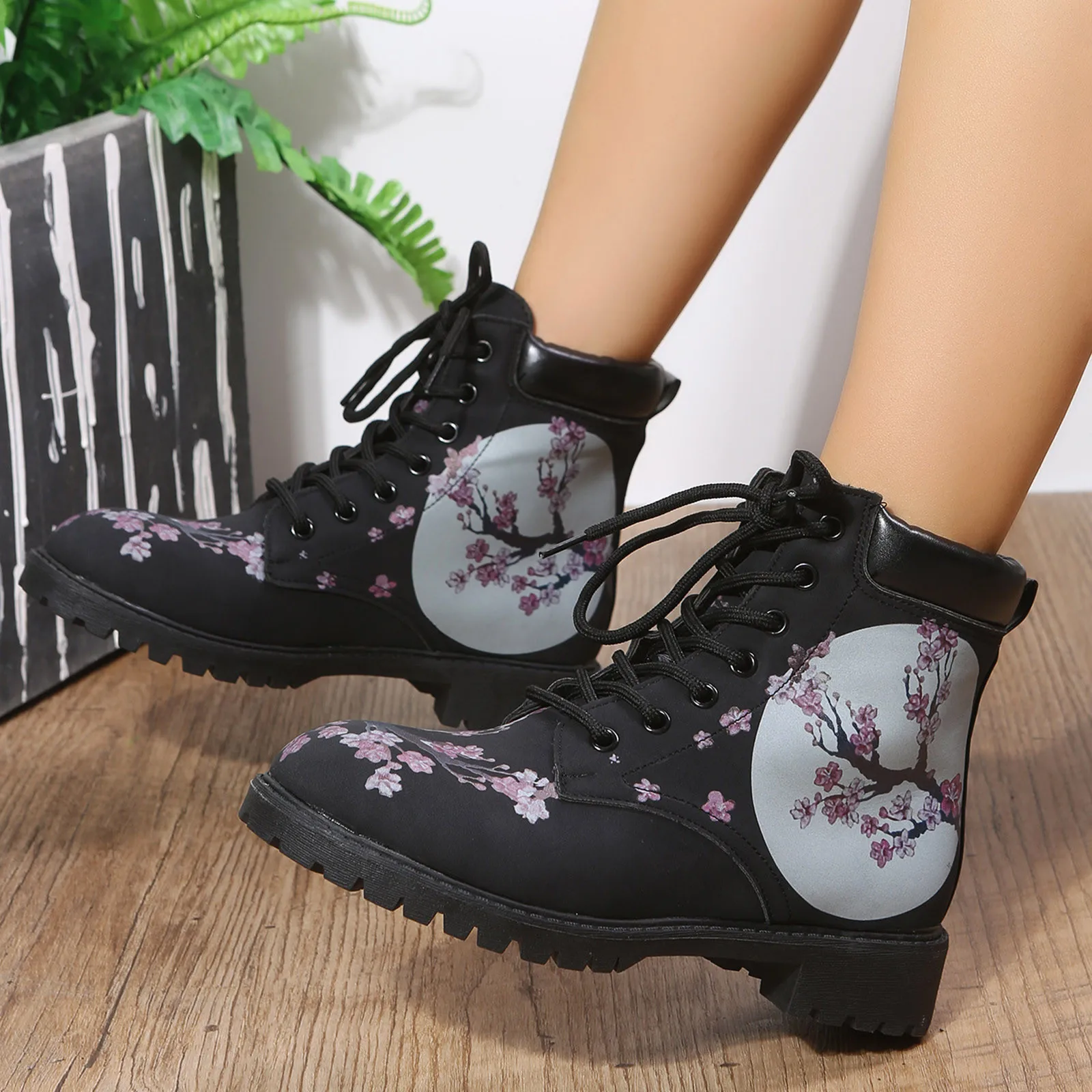 Lace Ankle Boots High Heel Round Toe Floral Mesh Slip-On Outdoor Fashion Booties