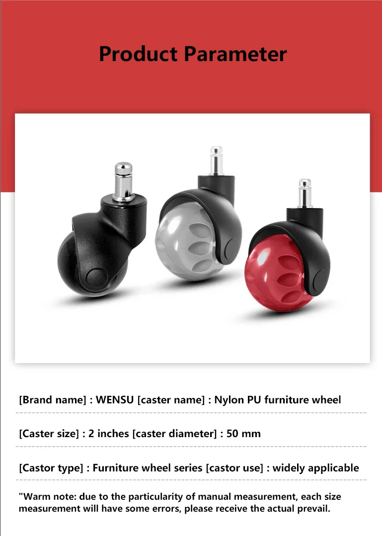 (5 Packs) 2 Inch Office Chair Casters Ball Type Nylon PU Wheels M11 Screw Insert General Furniture Caster Wheels