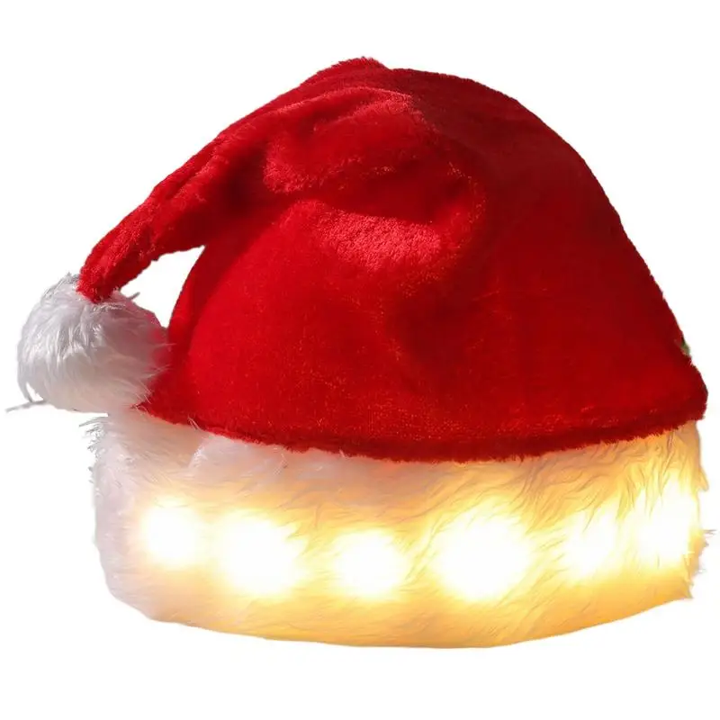 

Christmas Hat Holiday Christmas Hat Santa Claus Hats Light Up Unisex Santa Hats With White Plush For Adults Women Men Kids