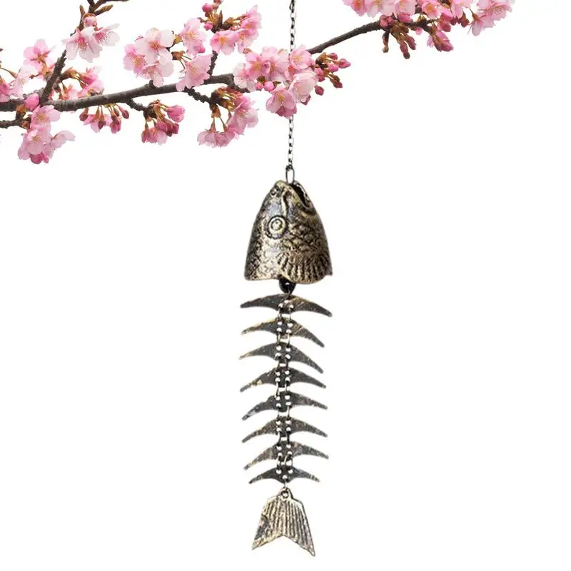 

cast iron Fish wind chime Fish Bone Japanese Style Vintage Metal Wind Chimes Outdoor Retro Fish Skeleton Windchime Cast Iron