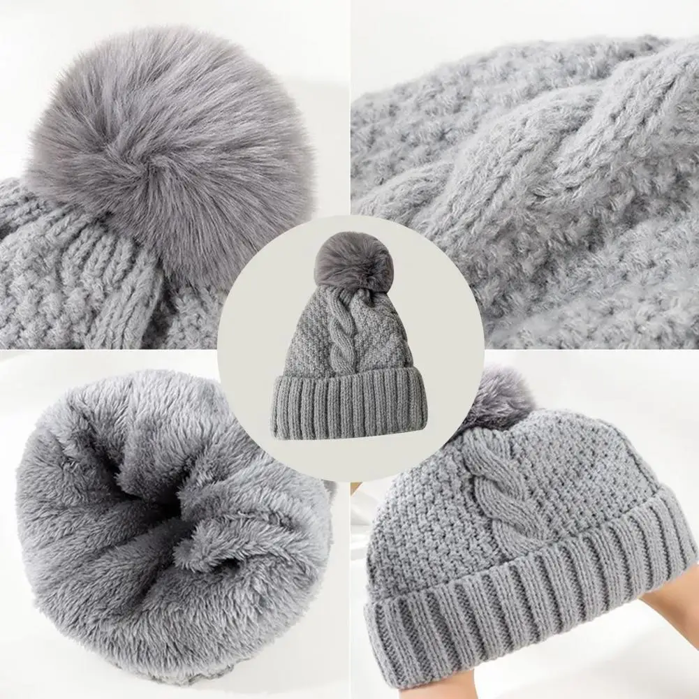 

Lady Beanie Cozy Stylish Women's Winter Hat Knitted Warm Anti-slip with Plush Ball Decor for Outdoor Activities Cold Weather