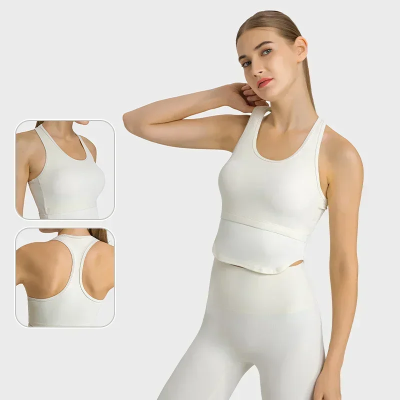 Lemon Women Naked Feel Racerback Longline Yoga Sport Bra Solid Wireless Gym Workout Tank Top with Built In Bra Trainning Vest