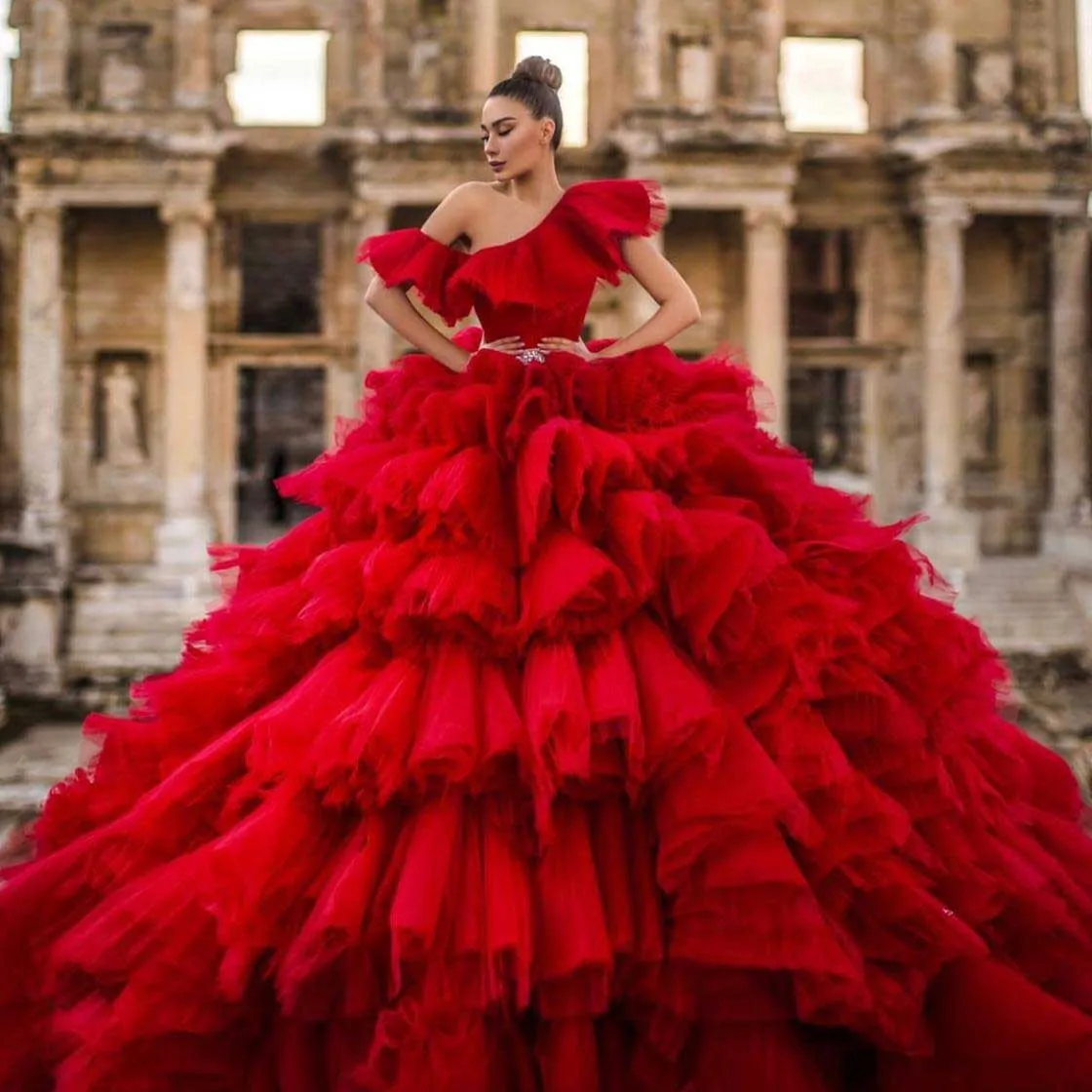 Red Dress|| V neck dress|| Heavy beaded ball gown|| Wedding Dress|| custom  made|| Latest designs|| | Wedding dress bustle, Latest bridal dresses, Evening  dresses