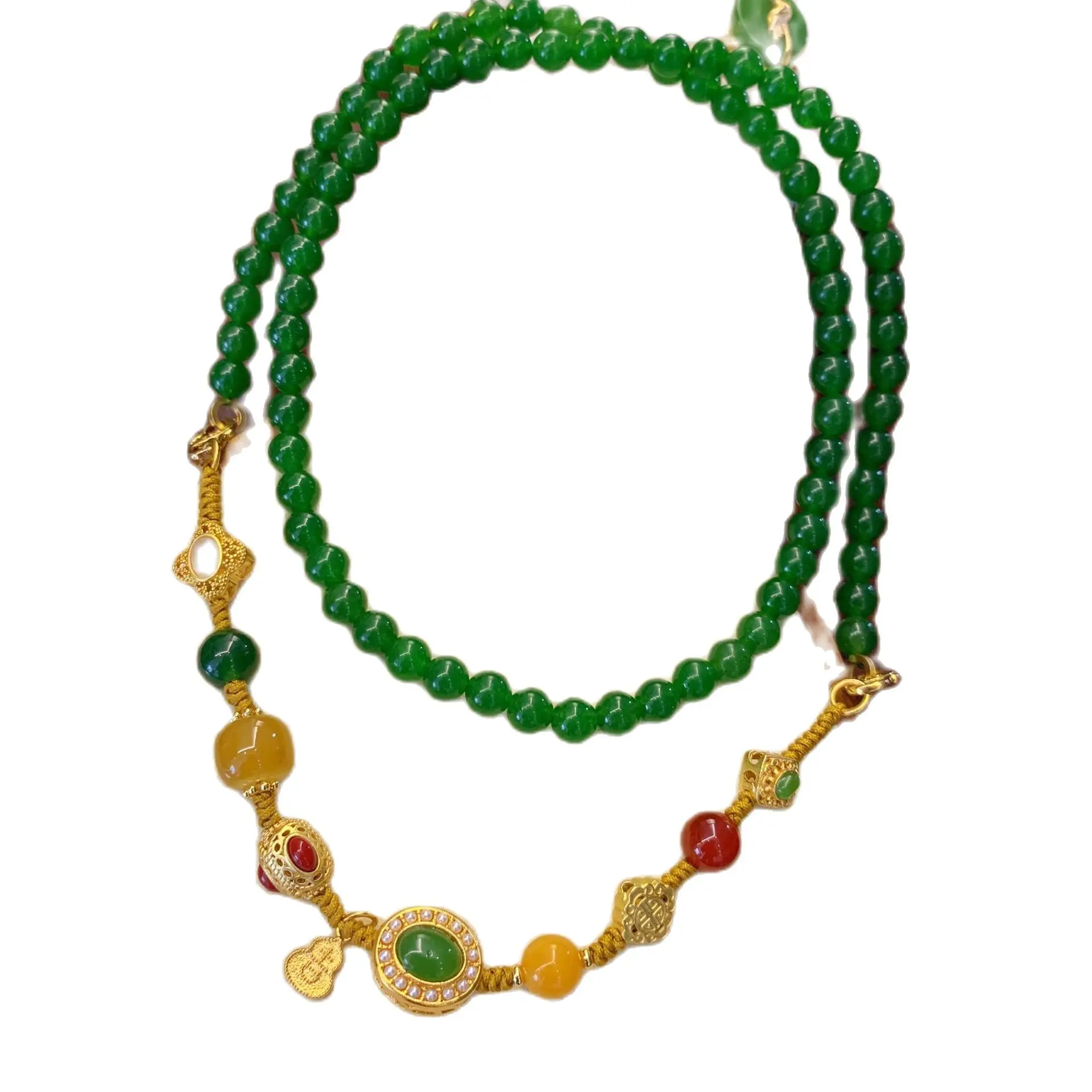 

Chinese Ancient Queen Emerald Beads A Multi Band Detachable Necklace For Woman