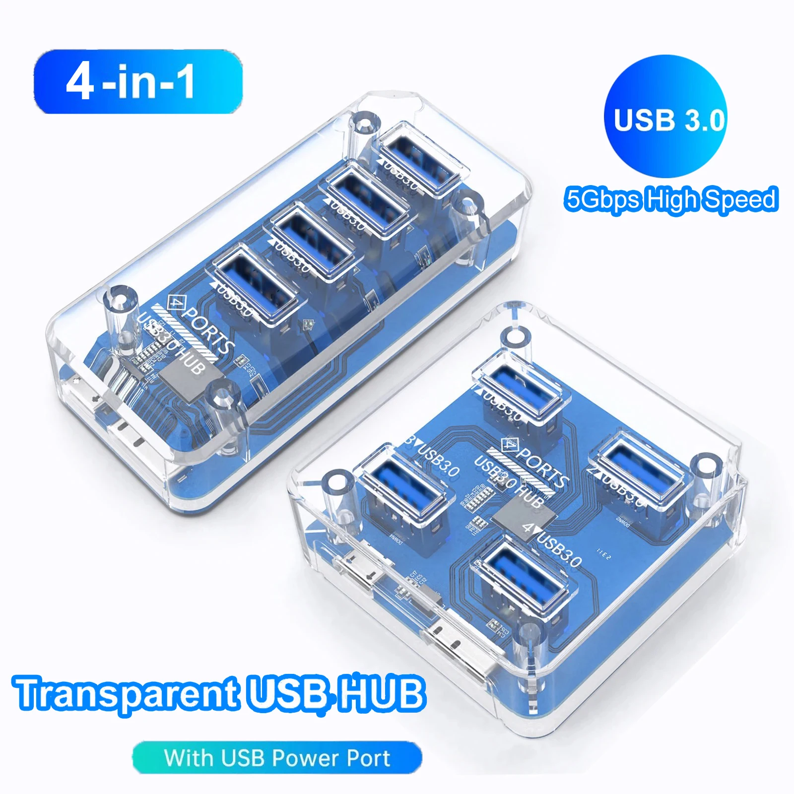 맥북 프로용 투명 USB 3.0 허브, 고속 USB 도킹 스테이션, USB 어댑터 분배기, 컴퓨터 액세서리, 4 인 1, 5Gbps 