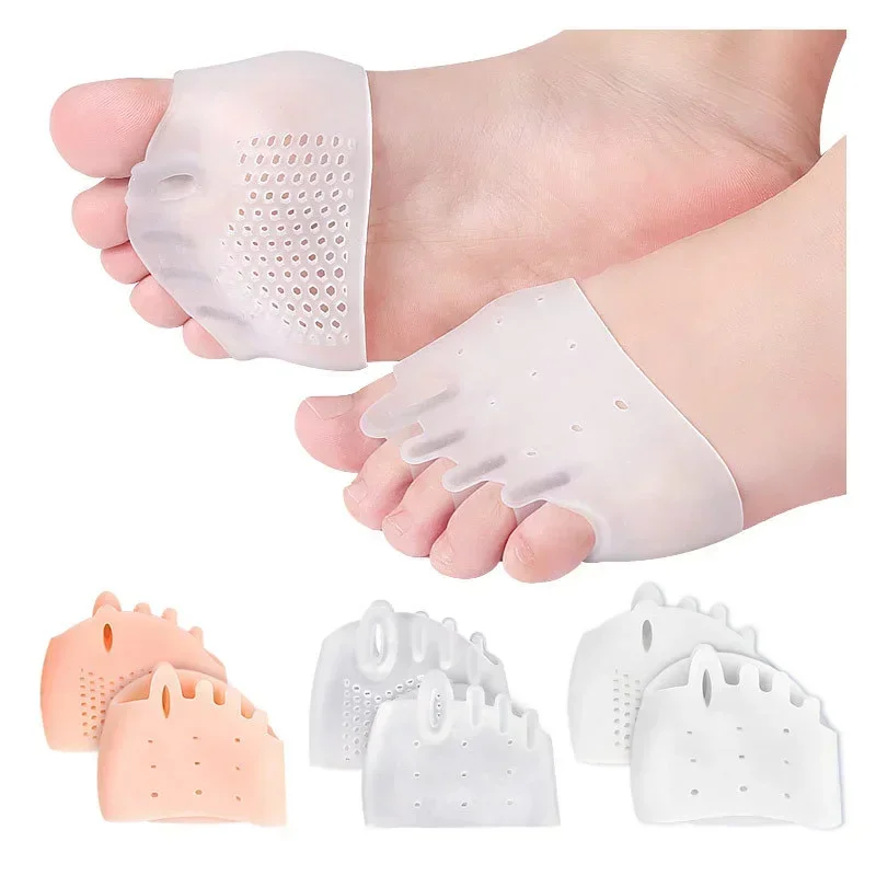 Silicone Forefoot Pads Toe Separator Cushion Pad Pain Relief Shoes Insoles Finger Toe Hallux Valgus Corrector Gel Pads Foot Care 1 pair five toes forefoot pads for women high heels half insoles calluses corns foot pain care shock socks toe pad inserts